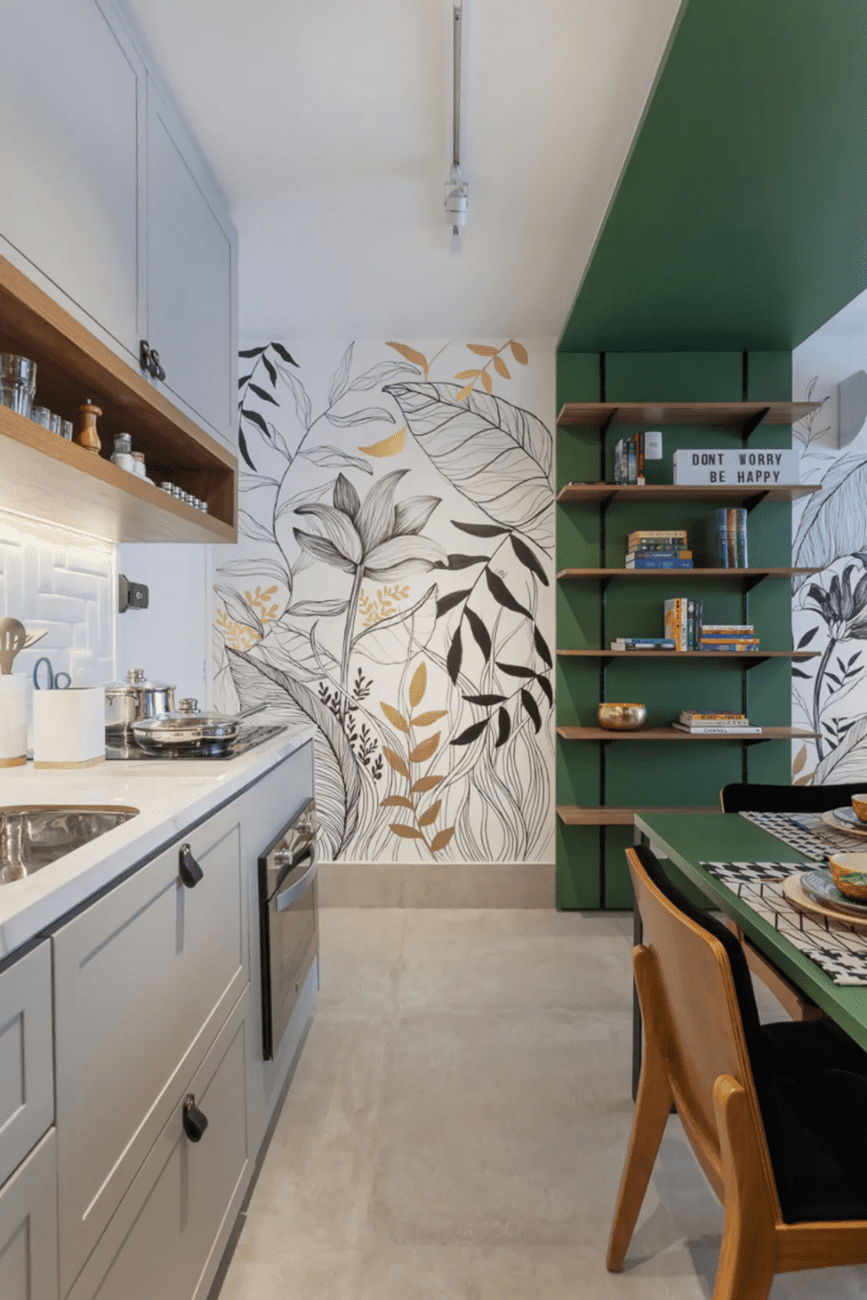 cozinha verde e cinza